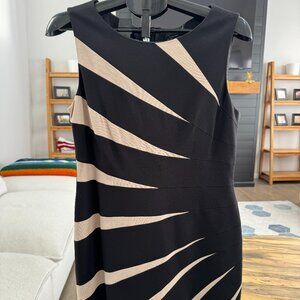 Tahari Arthur S. Levine Petite black and beige geometric dress.
